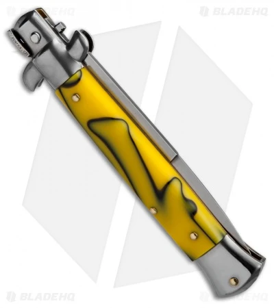 SKM 9" Italian Stiletto Automatic Knife Killer Bee Acrylic (4" Satin Bayonet) - Image 2