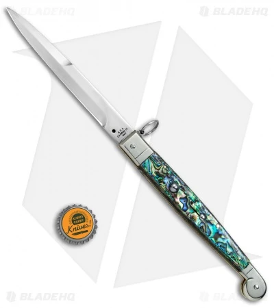 AGA Campolin 9" Sicilian Ring Pull Automatic Knife Abalone (5.5" Satin Bayo) - Image 4