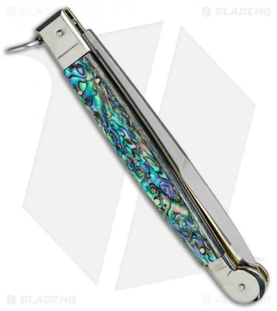 AGA Campolin 9" Sicilian Ring Pull Automatic Knife Abalone (5.5" Satin Bayo) - Image 3