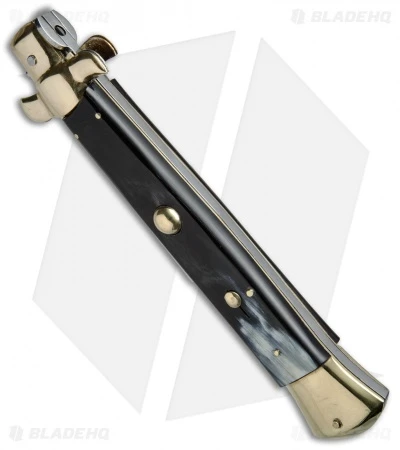 AGA Campolin 15" Automatic Italian Stiletto Knife Brazil Horn (7" Satin Bayo) - Image 2