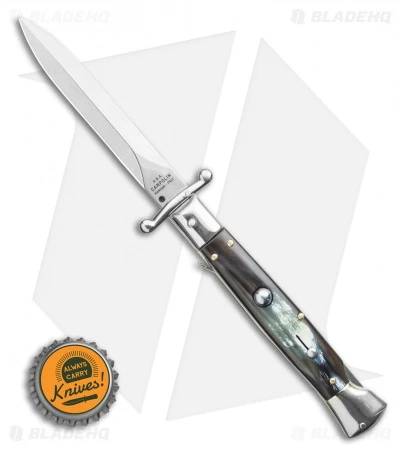 AGA Campolin 9" Swinguard Automatic Knife Brazilian Horn (5.75" Satin Dagger) - Image 4