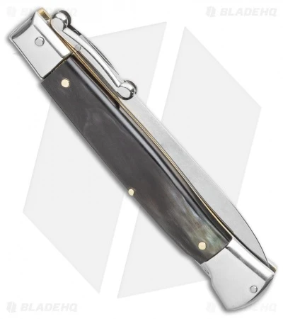 AGA Campolin 9" Swinguard Automatic Knife Brazilian Horn (5.75" Satin Dagger) - Image 3