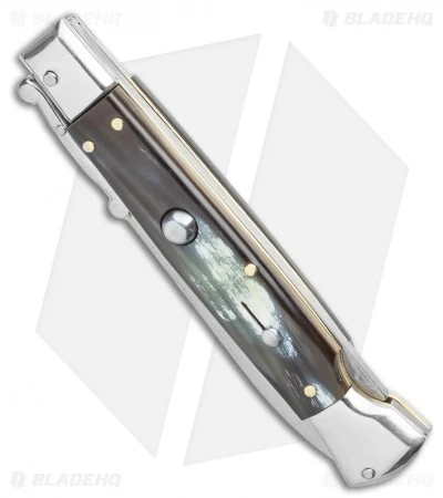 AGA Campolin 9" Swinguard Automatic Knife Brazilian Horn (5.75" Satin Dagger) - Image 2