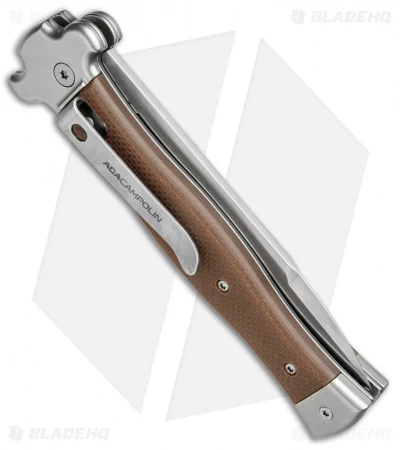AGA Campolin Zero Italian Leverlock Automatic Knife Brown G-10 (3.75" Satin) - Image 3