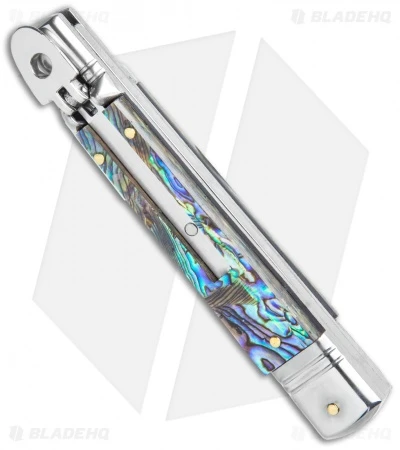 AKC 7.75" Slimline Lever Lock Clip Point Automatic Knife Abalone (3.2" Satin) - Image 2