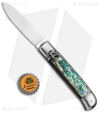 AKC Classic 8" Lever Lock Automatic Italian Knife Abalone (3.2" Polish Flat) - Image 4