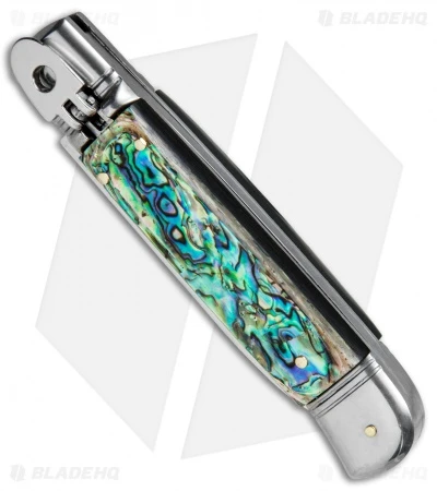 AKC Classic 8" Lever Lock Automatic Italian Knife Abalone (3.2" Polish Flat) - Image 2