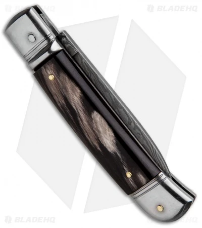 AKC Classic 8" Lever Lock Automatic Italian Knife Dark Horn (3.2" Damascus) - Image 3