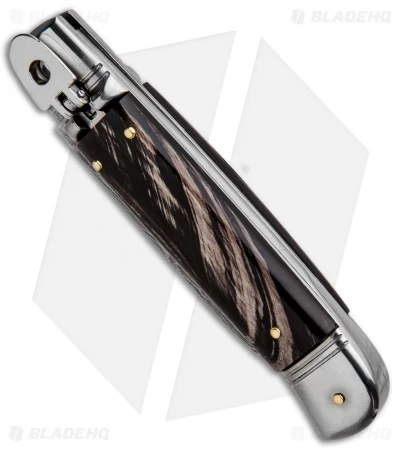 AKC Classic 8" Lever Lock Automatic Italian Knife Dark Horn (3.2" Damascus) - Image 2