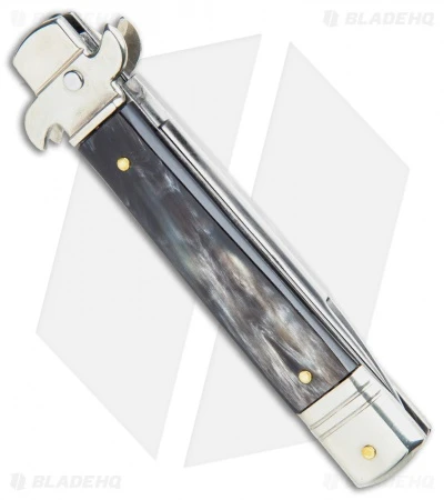 AKC Leverletto 7.75" Lever Lock Auto Italian Knife Dark Horn (3.25" Satin Flat) - Image 3