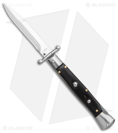 AKC Swinguard 9" Automatic Italian Stiletto Ebony (4" Satin Bayonet)