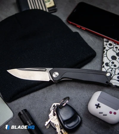 Acta Non Verba Knives Z100 Liner Lock Knife Black G-10 (3.5" Stonewash) - Image 6