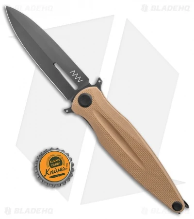 Acta Non Verba Knives Z400 Liner Lock Dagger Knife Coyote G-10 (4" Black DLC) - Image 4