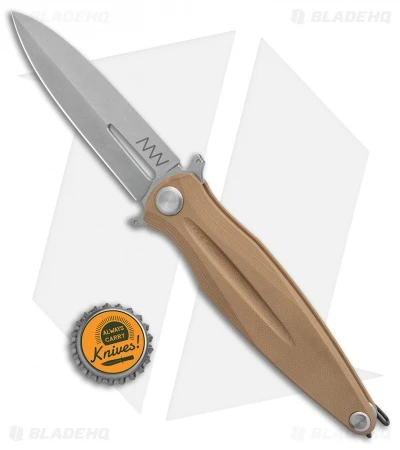 Acta Non Verba Knives Z400 Liner Lock Dagger Knife Coyote G-10 (4" Stonewash) - Image 4