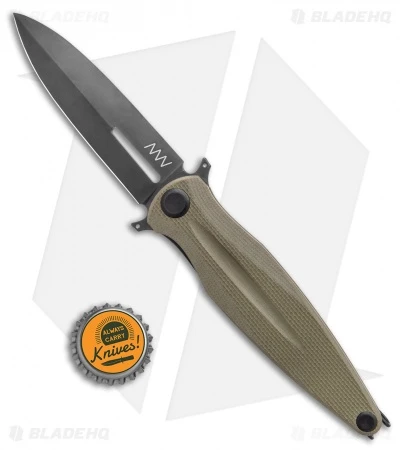 Acta Non Verba Knives Z400 Liner Lock Dagger Knife Olive G-10 (4" Black DLC) - Image 4