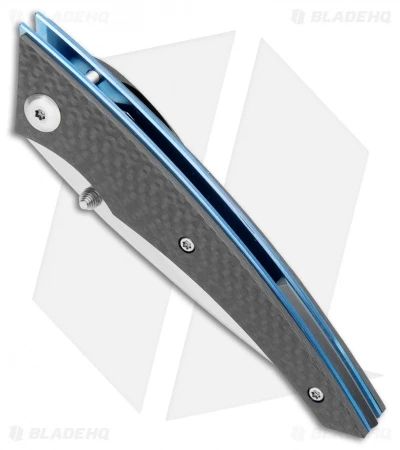Alliance Designs Chisel Liner Lock Knife Carbon Fiber W/ Blue Liners (Satin) - Image 2