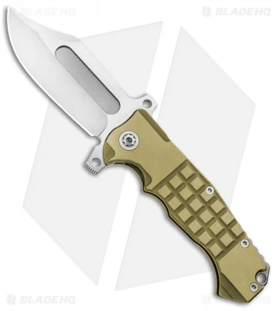 Andre De Villiers Bowie Badlands Flipper Knife Gold Frag Titanium (4" Satin) AdV