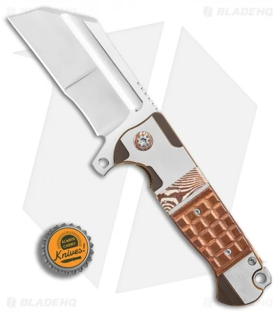 Andre De Villiers Custom War Hulk Flipper Knife Copper Frag/Mokuti (4" Satin) - Image 4