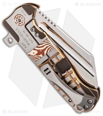 Andre De Villiers Custom War Hulk Flipper Knife Copper Frag/Mokuti (4" Satin) - Image 2