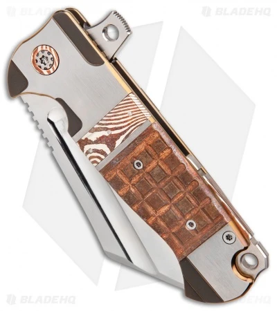 Andre De Villiers Custom War Hulk Flipper Knife Copper Frag/Mokuti (4" Satin) - Image 3