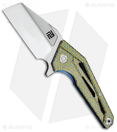 Artisan Cutlery Ravine Frame Lock Knife Gold/Blue Ti (3" Satin Bohler M390)
