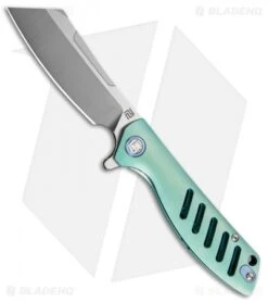 Artisan Cutlery Small Tomahawk Frame Lock Knife Green Titanium (3" Satin M390)