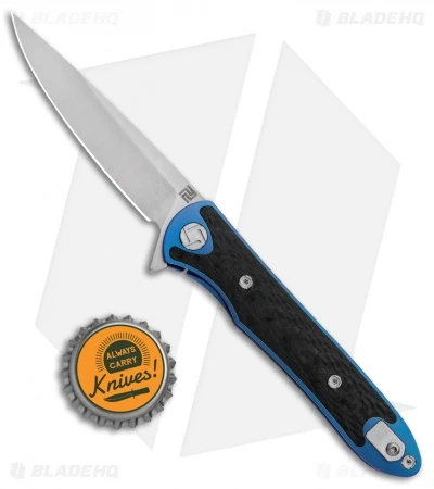 Artisan Cutlery Shark Frame Lock Knife CF/Blue Ti (3" Stonewash) 1707GS-BU - Image 4