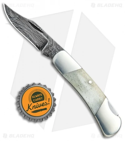Bear & Son Cutlery Executive Lockback Knife Smooth Bone (2.25" Damascus) - Image 4