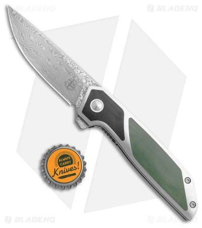 Begg Knives Diamici Liner Lock Knife G-10 Inlay Black/Green (3" Satin) Damascus - Image 4