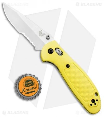 Benchmade Mini Griptilian AXIS Lock Knife Yellow (2.91" Satin Serr) S30V - Image 4