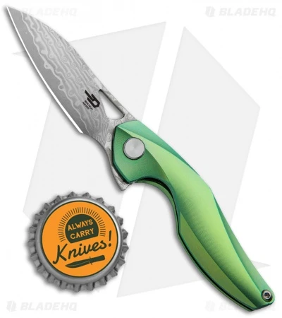 Bestech Knives Isham Reticulan Frame Lock Knife Green Ti (2" Damascus) BT1810I - Image 5