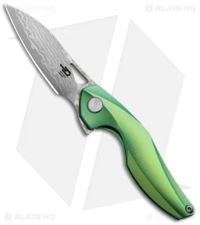 Bestech Knives Isham Reticulan Frame Lock Knife Green Ti (2" Damascus) BT1810I