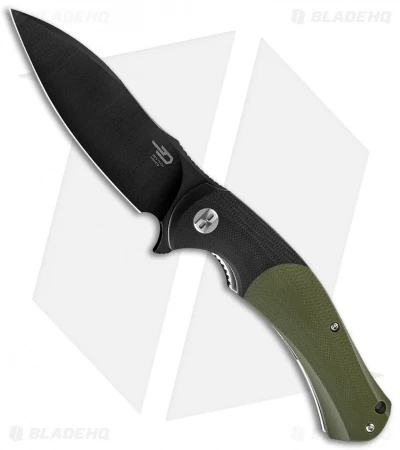 Bestech Knives Penguin Liner Lock Knife Green/Black G-10 (3.625" Black) BG32E