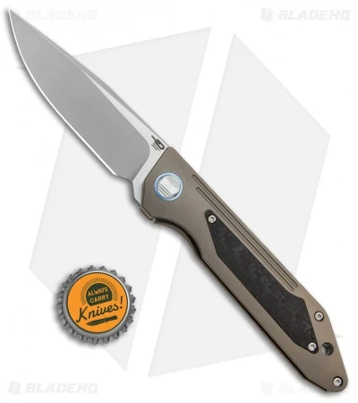 Bestech Knives Shinkansen Frame Lock Front Flipper Bronze Ti/CF (3.6" Blasted) - Image 4