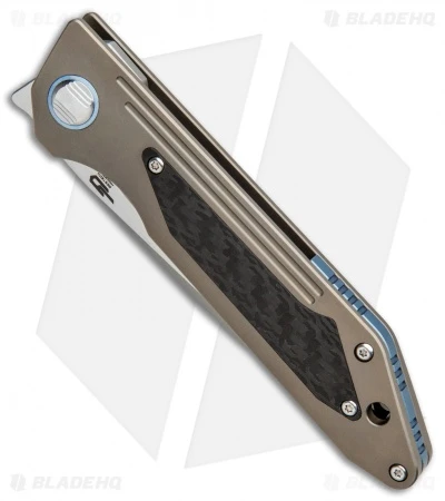 Bestech Knives Shinkansen Frame Lock Front Flipper Bronze Ti/CF (3.6" Blasted) - Image 2