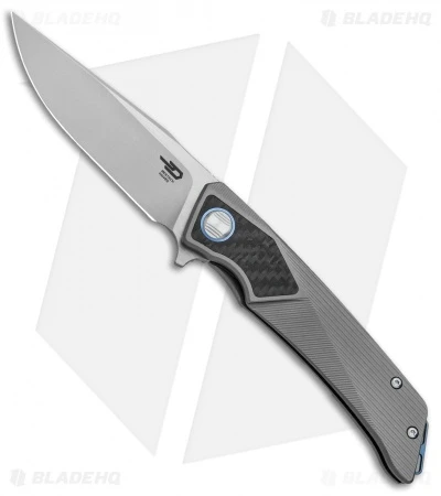 Bestech Knives Sky Hawk Frame Lock Flipper Knife Gray CF (3.6" Blasted)