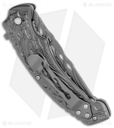 Boker Magnum Liner Lock Knife Gray Flaming Skull (3.74" Gray) 01MB733 - Image 3