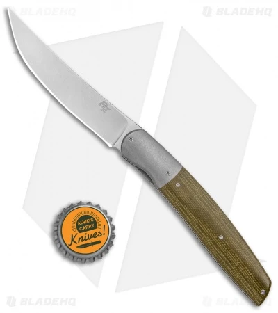 Brad Zinker Custom Knives Persian Front Flipper Knife Green Micarta (3.75" SW) - Image 4