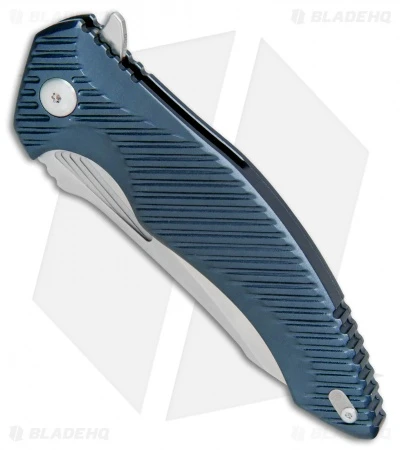 Brous Blades Tanium Design T4 Flipper Knife Blue Aluminum (4" Satin) - Image 2