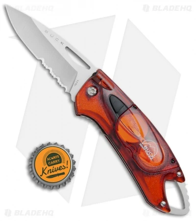 Buck Knives Buck Lumina LED Liner Lock Knife Translucent Red (3" Satin Serr) - Image 4