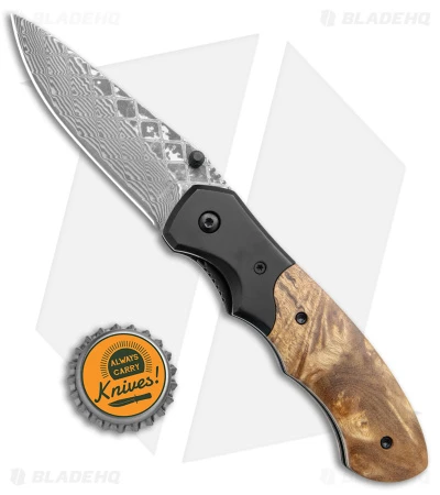 Buck N Bear Army Liner Lock Folder Knife Burlwood (3.25" Damascus) - Image 4