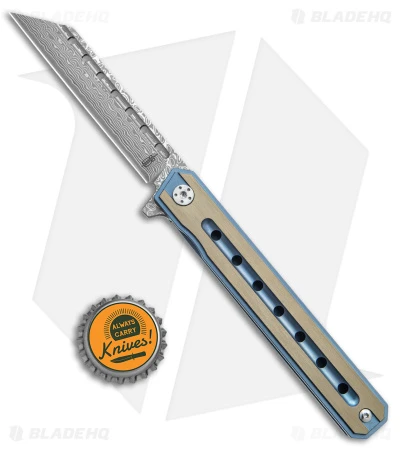 Buck N Bear Thunderbird Frame Lock Knife Blue/Brown Titanium (3.5" Damascus) - Image 4