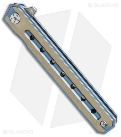 Buck N Bear Thunderbird Frame Lock Knife Blue/Brown Titanium (3.5" Damascus) - Image 2