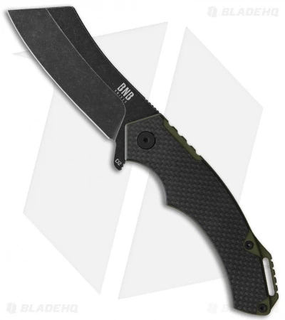 BNB EDC Cleaver Knife Black Weaved Carbon Fiber (4" Black SW)