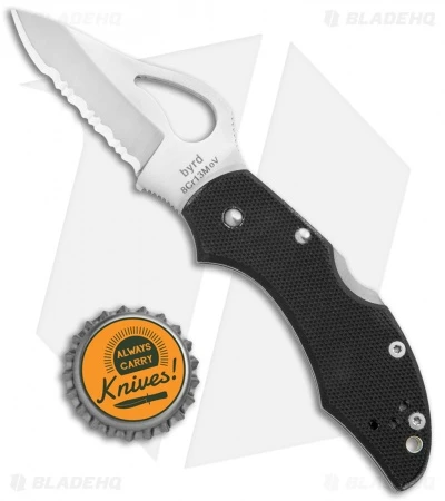 Byrd Robin Lockback Knife Serrated Black G-10 (2.375" Satin) BY10GS - Image 4
