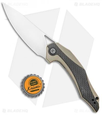 CIVIVI Isham Plethiros Flipper Knife Tan/Carbon Fiber (3.45" Satin) C904A - Image 4