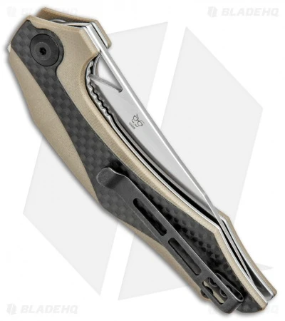 CIVIVI Isham Plethiros Flipper Knife Tan/Carbon Fiber (3.45" Satin) C904A - Image 3