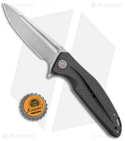 CIVIVI Statera Flipper Liner Lock Knife Black G10/Carbon Fiber (3.5" Damascus) - Image 4
