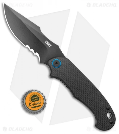 CRKT PSD Liner Lock Spring Assisted Knife Black G-10 / CF (3.6" Black Serr) - Image 4