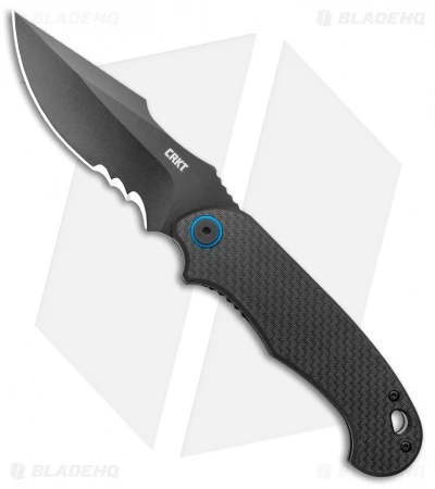 CRKT PSD Liner Lock Spring Assisted Knife Black G-10 / CF (3.6" Black Serr)